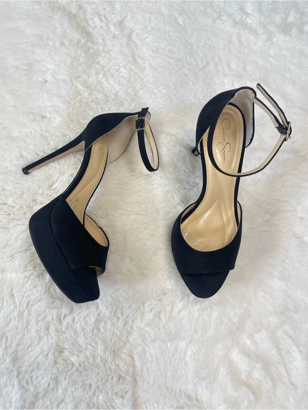 Jessica Simpson Sohilea Black Suede Ankle-Strap Platform Heels Size 8.5M